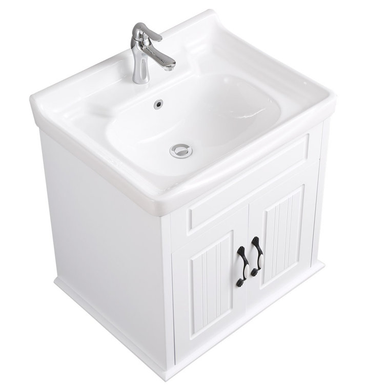 The Renovators Supply Inc. 23.62'' Gloss Square Bathroom Sink with Faucet and Overflow