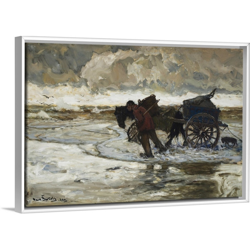 Reproduction d’art sur toile, "at the dunes" par Hansvon Bartels, Cadre blanc, H 18 po x l 26 po x P 1,75 po