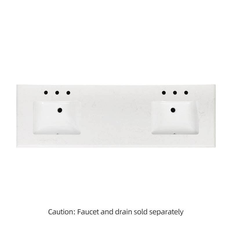 72'' White Plywood Double Bathroom Vanity with Marble Top