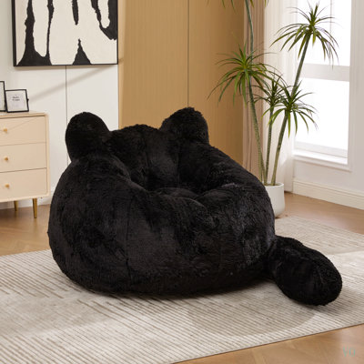 Pouf une place sans os de 106 cm de large, grand pouf moelleux en fausse fourrure en forme de chat avec coussin en forme de queue, fauteuil de sol confortable pour la lecture, coin jeux vidéo dans le salon, la chambre ou un appartement d'étudiant.