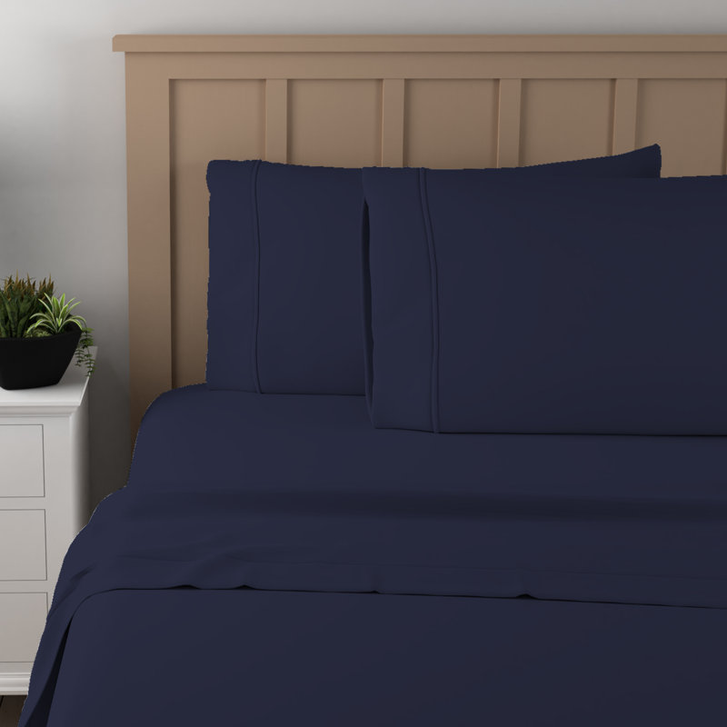 Navy Twin Cotton Percale Flat Sheet Set