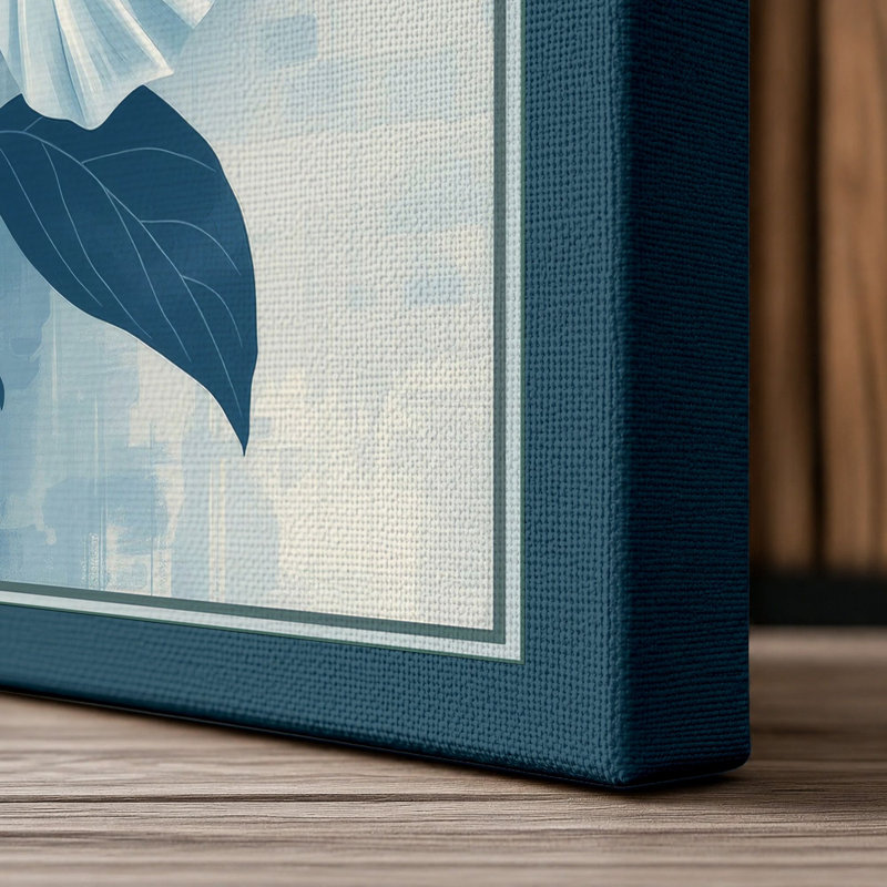 White Hibiscus in Bloom Botanical - Wrapped Canvas, 36x24 - 91.4 x 61.0 cm, Teal Border