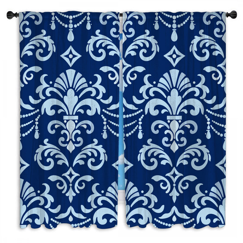 Rideaux de fenêtre bleus damassés à motif damas bleu et obscurcissant - 2 panneaux, 40in x 82in - 2 panels, Sheer