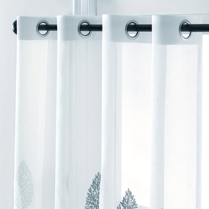 Single Panel Two-Tone Leaf Pattern Light Filtering Window Sheer Curtain, 52"W x 84"L (Pack of 1)