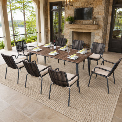 Burien 8- Person Wicker Rectangular Dining Set With Cushions