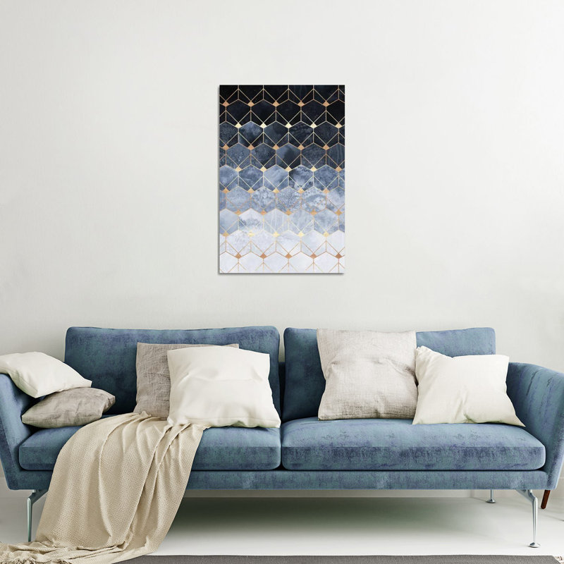 «Blue Hexagons and Diamonds» par Elisabeth Fredriksson - impression non encadrée, H 16 po x l 24 po x P 0,25 po