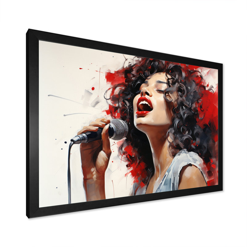 " Red Black Music Vocal Expression ", Black Single Picture Framed, 34" H x 44" W x 1.5" D
