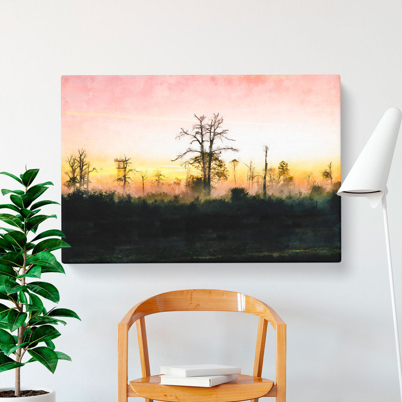 Fog Over Woodland Painting - Wrapped Canvas, 35cm H x 50cm W x 3cm D