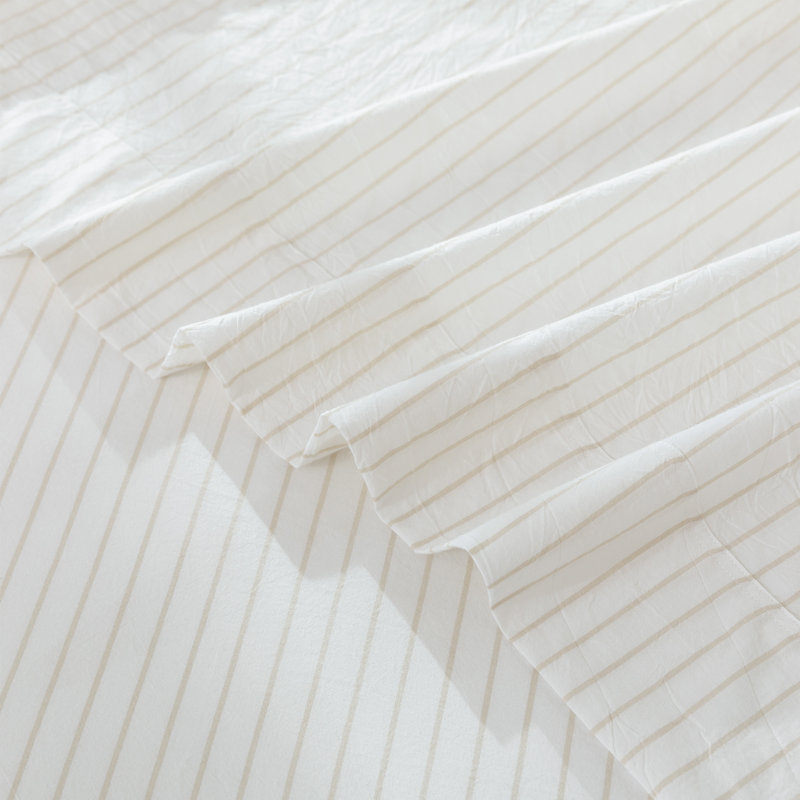 Ensemble de draps 100% coton lavé MooMee, Ensemble de draps pour grand lit avec 2 taies d'or