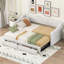 Lit de jour simple rembourré très grand avec deux tiroirs, beige
