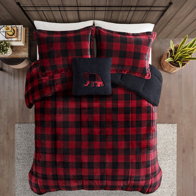 Édredon double / grand avec housse en tissu et style élégant, Full/Queen Comforter + 3 Additional Pieces, Black/Red