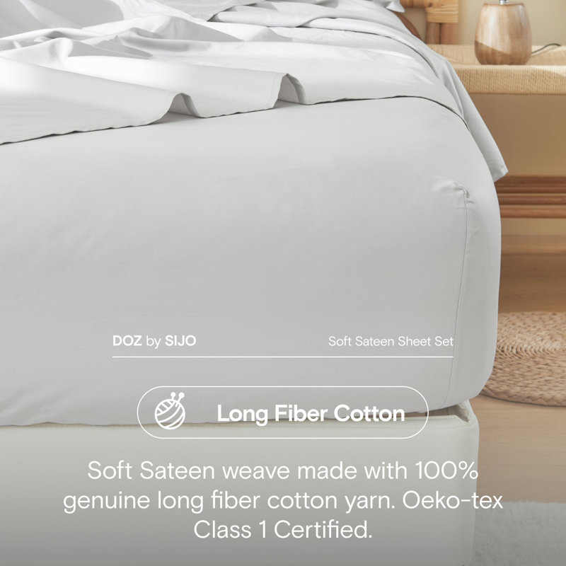 DOZ Long Staple Sateen Sheet Set With A Flat Sheet, California King Sheet Set, Dove