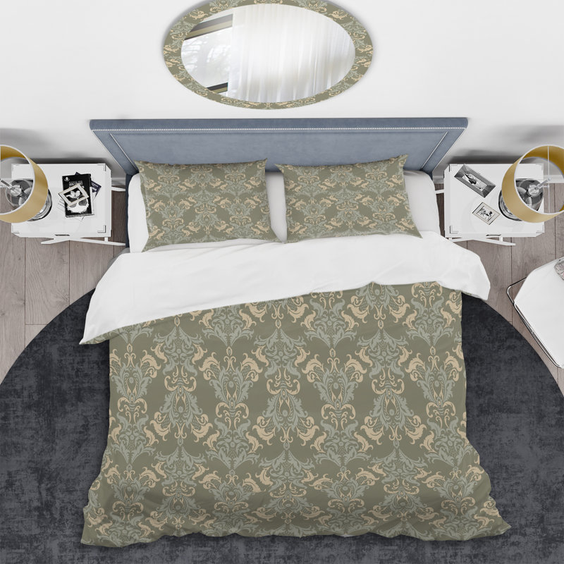 Damas vert - ensemble de housse de couette abstrait - microfibre de polyester