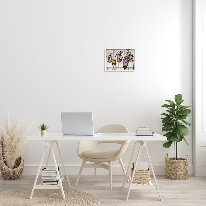 Trio musical abstrait, art moderne texturé, estampe numérique blanche par Eric Waugh, H 11 po x l 14 po x P 1,5 po