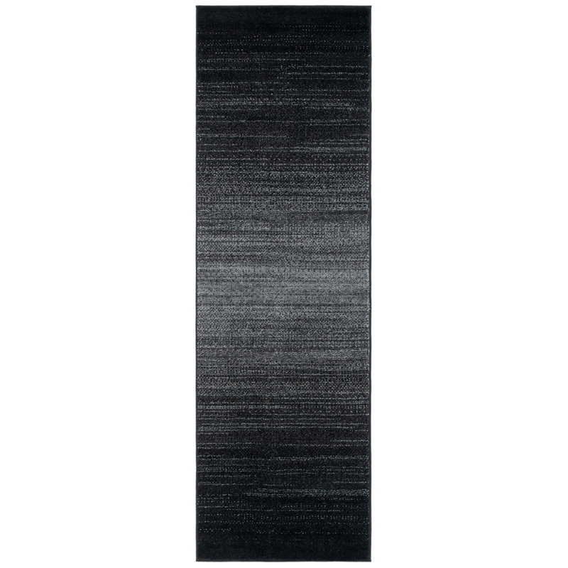 Diez Machine Made Power Loom Polypropylene Area Rug in Black, Runner 2'6" x 6'