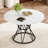 47.3 Inch Round Industrial Style Dining Table, 4 White Marble Pattern MDF Spliced Top With Black Hourglass Metal Bracket, Seats 4-6 People