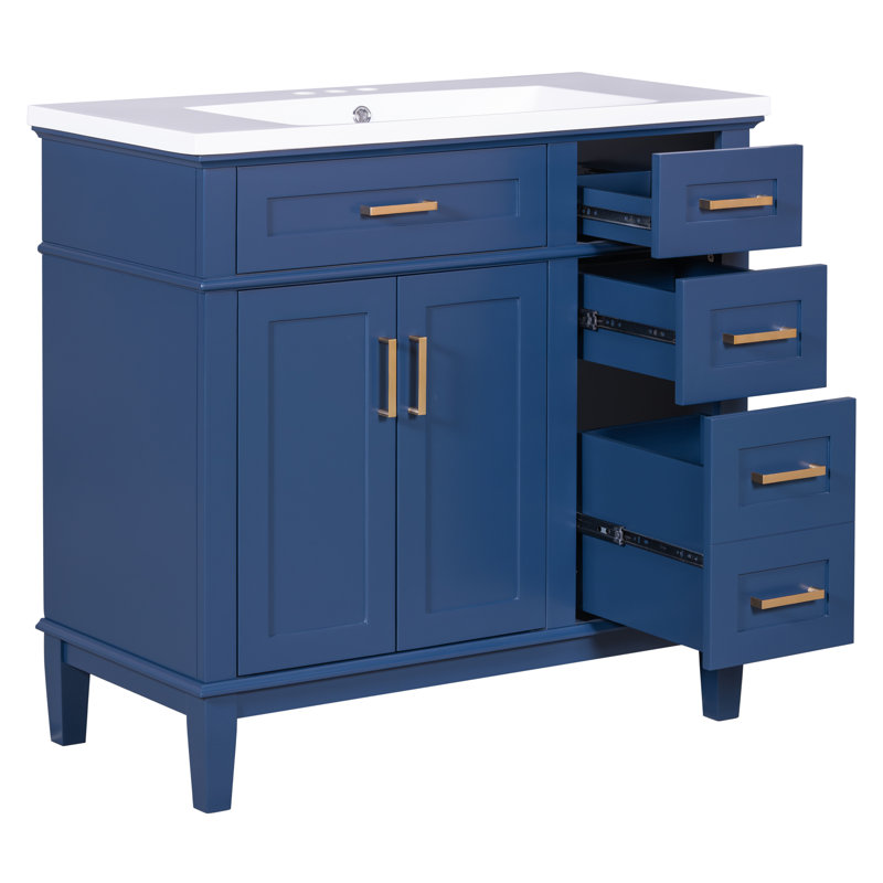 Meuble-lavabo 36 po avec comptoir en céramique, Bleu