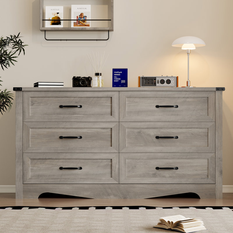 Extra-Wide 6-Drawer Dresser with Reinforced Frame, MDF Storage with Metal Handles & Anti-Tip for Bedroom Living Room Hallway