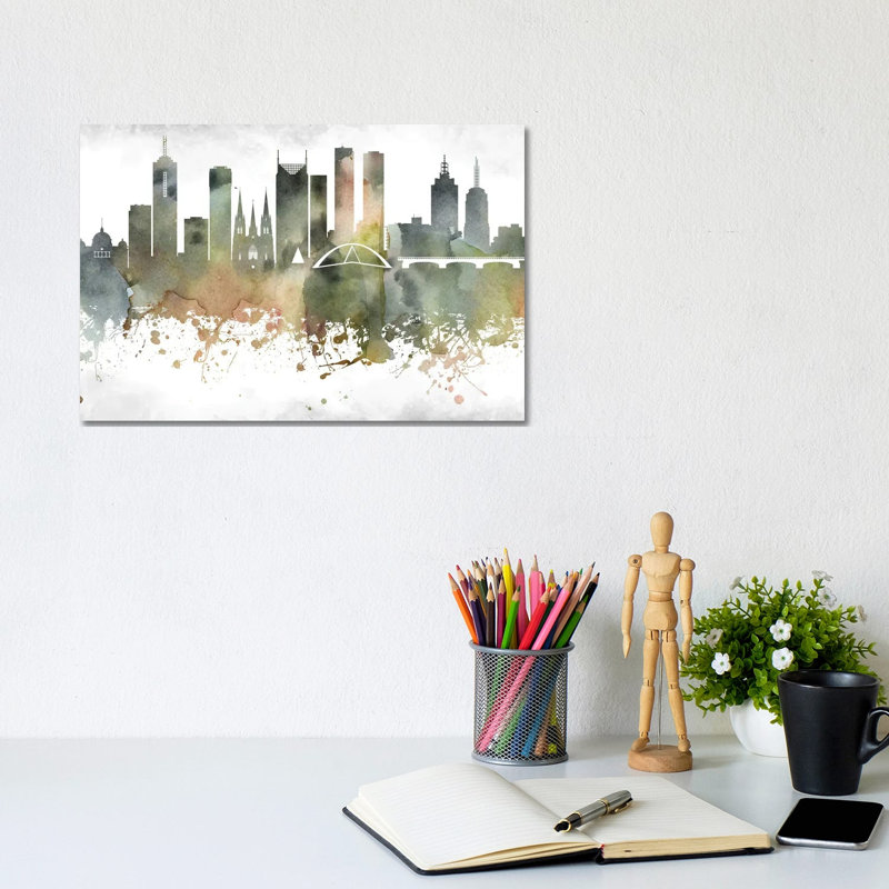 Melbourne Skyline - Wrapped Canvas Print, 20.32cm H x 30.48cm W x 1.905cm D