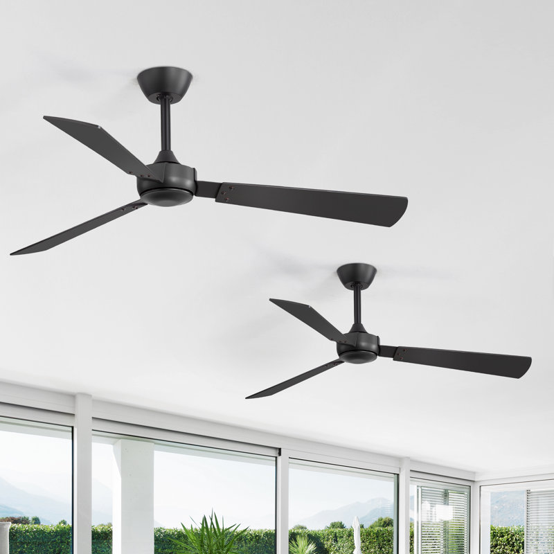 52" Black Ceiling Fan With Remote Control No Lights,Modern Reversible DC Motor Indoor Outdoor 3 Blades Ceiling Fans For Patio Bedroom Living Room