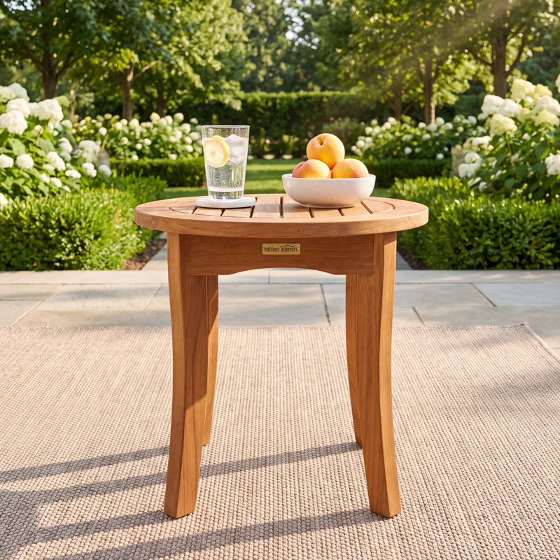 Akiva 20" W Round Solid Eucalyptus Wood Outdoor Side Table