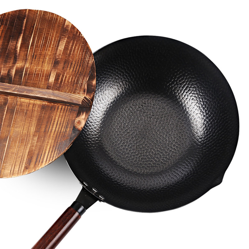 12.6" Iron Wok-11pcs Woks & Stir Fry Pans Wok Pan with Lid, No Chemical Coated Chinese Wok with 10 Cookware Accessories, Flat Bottom Wok for Electric, Induction, Gas Stoves