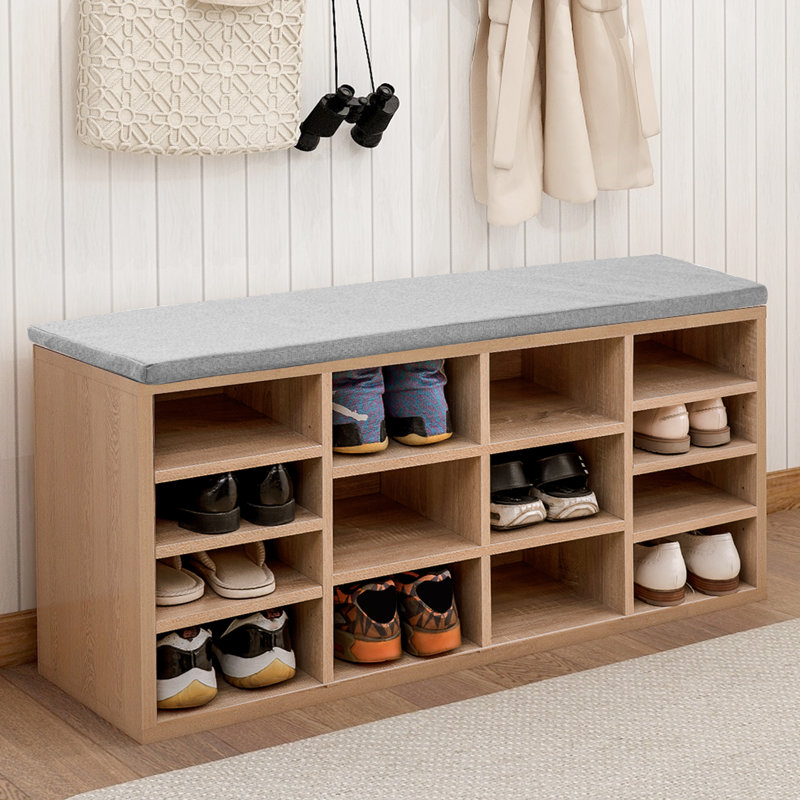 14 Pair Stackable Shoe Rack, Wood/Grey