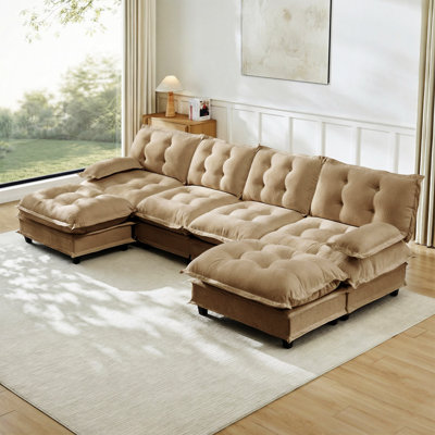 Canapé modulaire modulaire en forme de U de 138 po en forme de U avec 2 repose-pieds, canapé à 4 places en chenille profonde avec coussin en treillis confortable, chambre et appartement