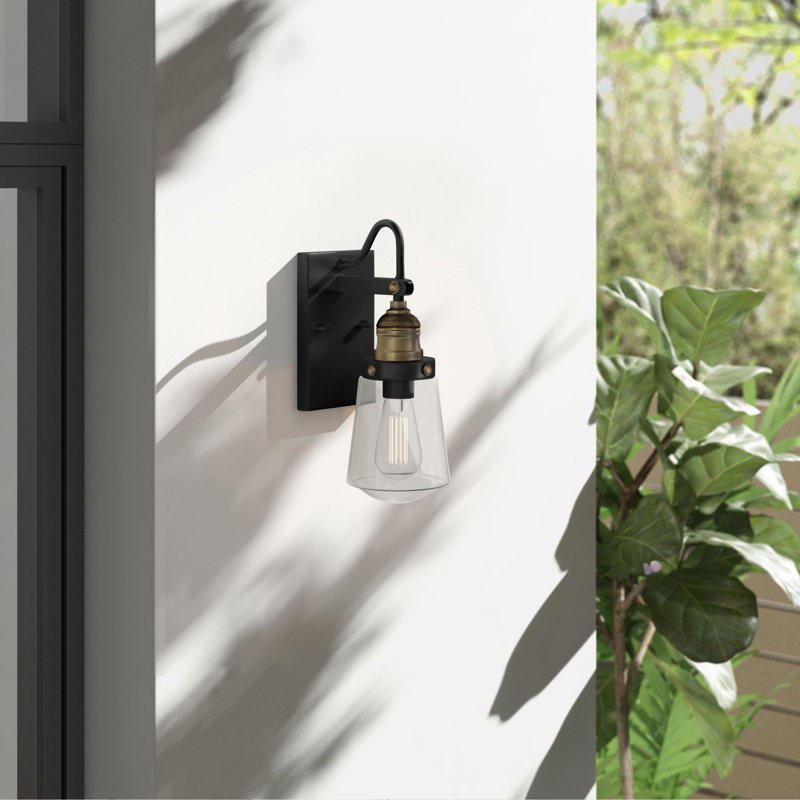 Wellfleet Wall Light in Black/Warm Brass, 20.75" H x 7.5" W x 7.5" D, Black/Warm Brass
