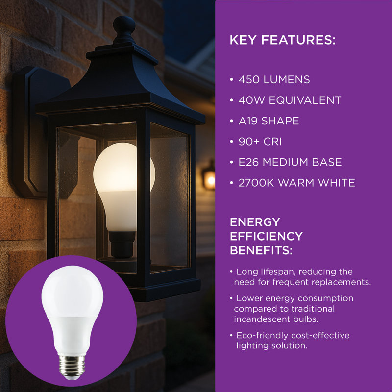5.5 Watt (40 Watt Equivalent), A19 LED, Non-Dimmable Light Bulb, Warm White, E26/Medium (Standard) Base, 2700K