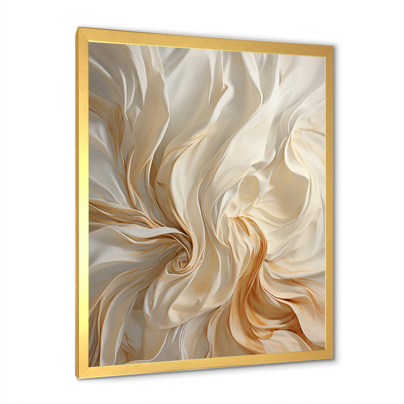 Blanc et champagne Flow IV - Champagne, art mural, Encadrement doré, H 32 po x l 16 po x P 1 po