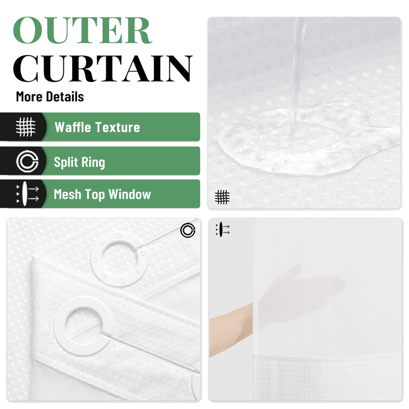 Rideau de douche Waffle, H 75 po x l 72 po, Blanc