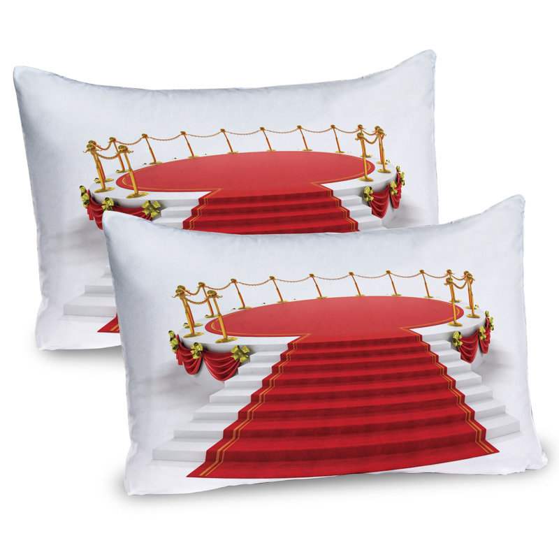 Ambesonne Theatre Pillow Sham 2 Pack Round Stage with Stairs Red and White