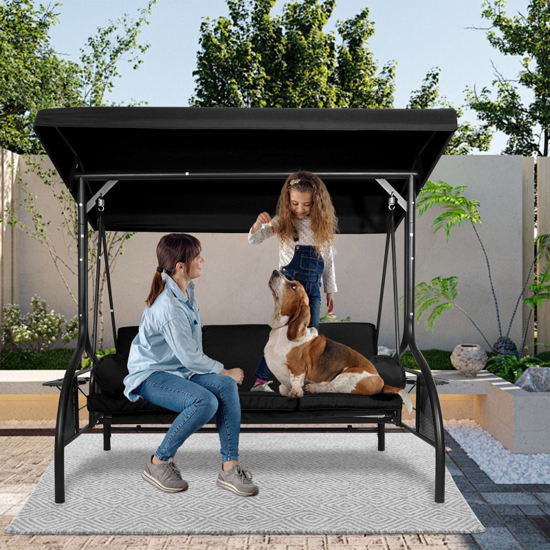 Jordin Porch Swing with Canopy, Black
