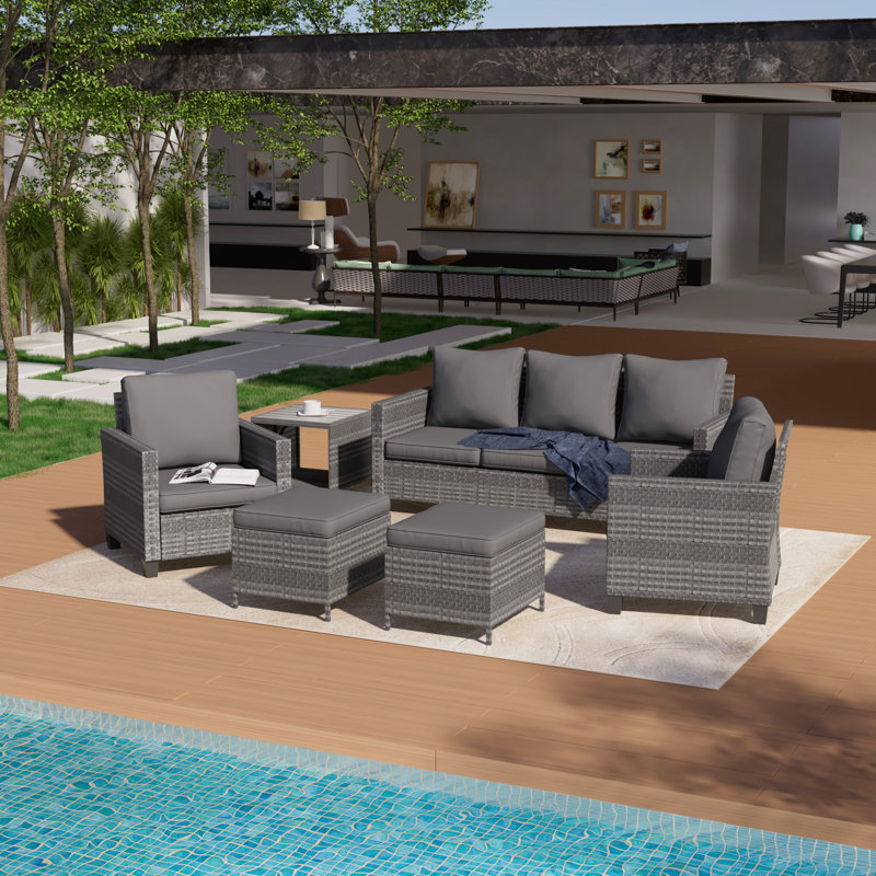 Beatha 7 - Person Patio Conversation Set with Cushions, Gray