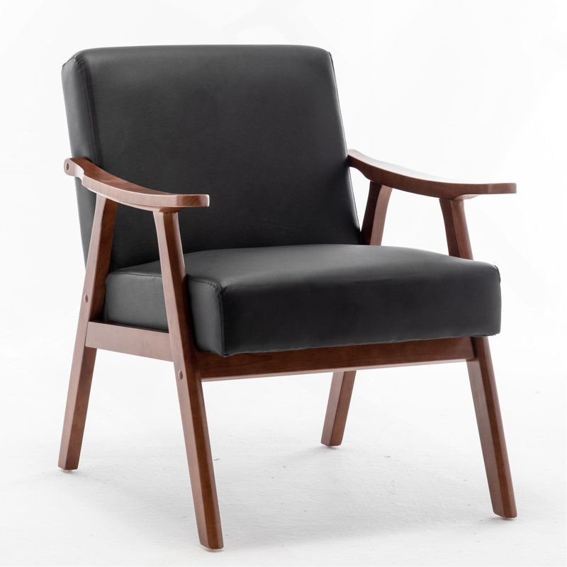 Chaise d'appoint avec revêtement en microfibre et structure en bois massif, polyuréthane / PVC noir, mobilier de salon Mid-Century moderne classique pour sièges supplémentaires