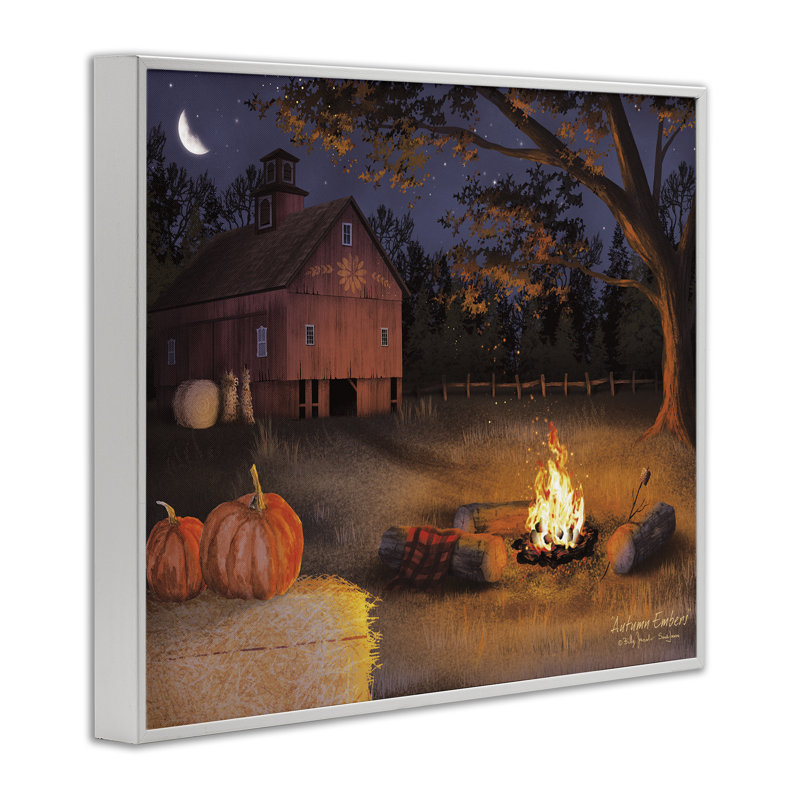 Autumn Campfire Embers Framed Giclee, design by Billy Jacobs, 24" H x 30" W, Coastal White Framed Giclee