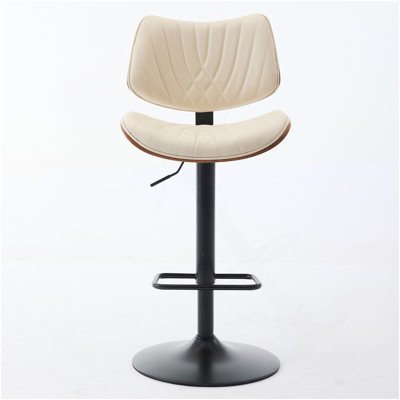 Walnut Bentwood Bar Stools Mid Century Modern Adjustable Counter Height Black Leather Upholstered 360°Swivel Bar Chairs For Kitchen Island/Dining Room/Cafe, 1 Chair/1Carton,Beige