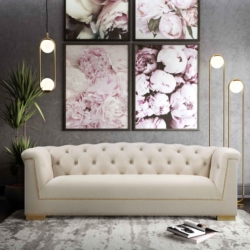 Canapé 92,1 po, Velours crème, H 28,7 po x l 92,1 po x P 35 po