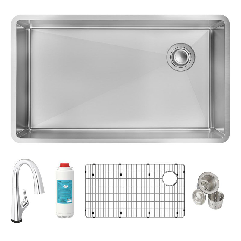 32" L x 19" W Undermount Kitchen Sink with Faucet