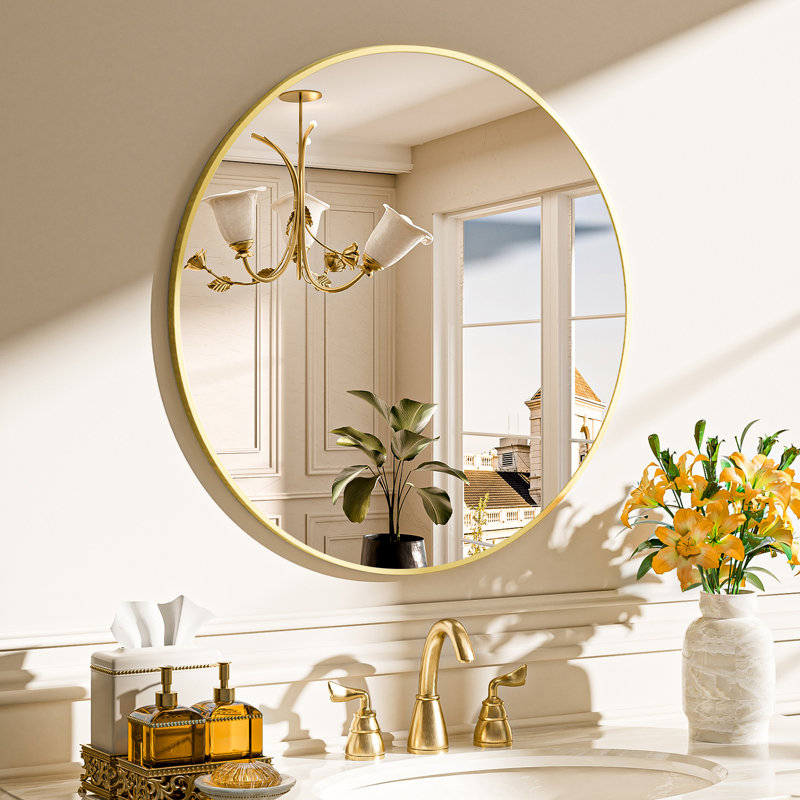 Round/Circle Vanity Mirror with Aluminum Alloy Frame, HD Tempered Glass, French Cleat Mounted Wall Decor Bathroom Vanity Mirror
