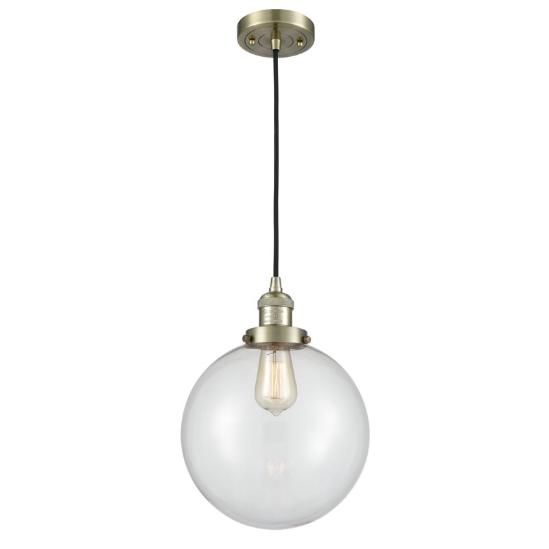 Luminaire suspendu sphère simple à 1 lumière Clermont, Transparent, Laiton antique, Ampoule DEL 6 watts Vinage