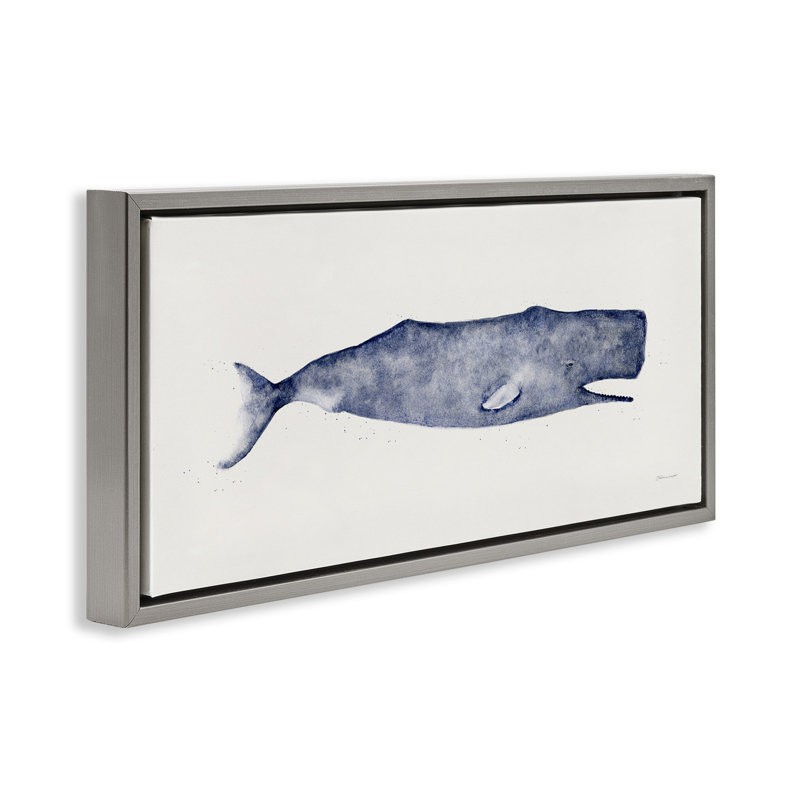 Illustration classique d'aquarelle de baleine, Cadre flottant gris lustré, H 14 po x l 31 po