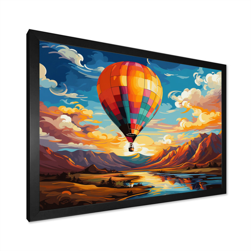 «Orange Hot Air Ballon», impression sur toile encadrée, H 12 po x l 20 po x P 1 po, Cadre photo noir