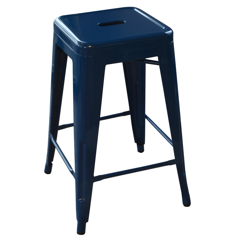 Itzia Counter Stool with Metal Frame, Blue, Counter Stool (24" Seat Height), 4