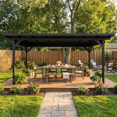 Gazebo en bois de cèdre de 117,7 po x 204,1 po avec toit rigide en PVC robuste