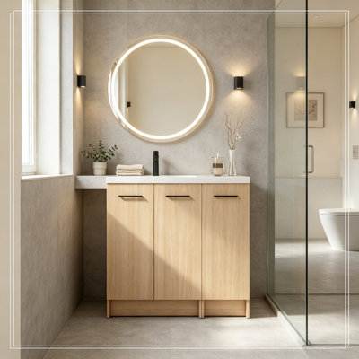 Meuble-lavabo de salle de bain avec lavabo, 3 portes et tablette réglable