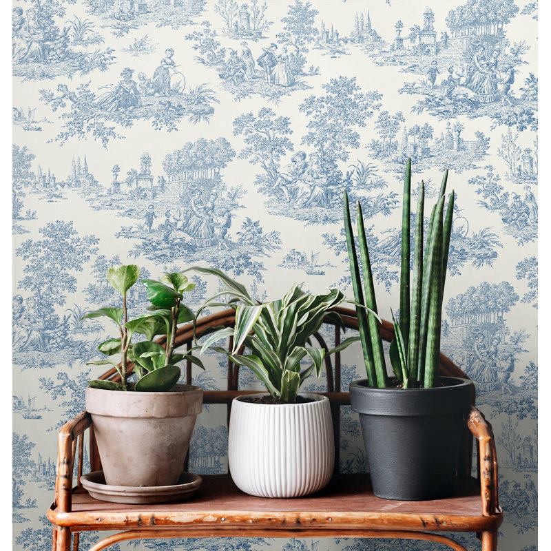 Addysin 5.48m x 52.07cm Satin Peel and Stick Wallpaper Roll, Blue