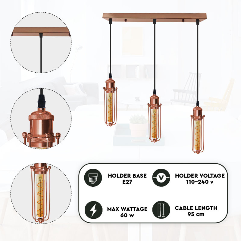 Hadeya 3 - Light Rose Gold Kitchen Island Pendant, Yes