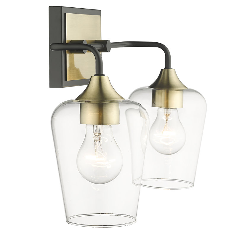 2 - Light Dimmable Vanity Light, Antique Brass/Black